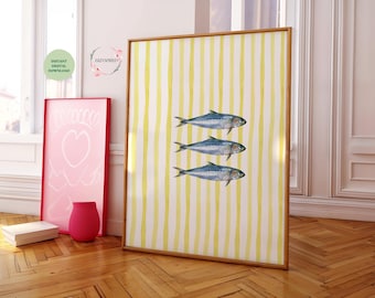 Sardines Print: Striped Coastal Kitchen Art (Digital Download)