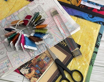 Mariposas Brillantes - Bolsa para proyectos de punto de cruz, bolsa para proyectos en proceso, bolsa para proyectos con frente de vinilo, bolsa para bordado, bolsa para proyectos de bordado (individual)