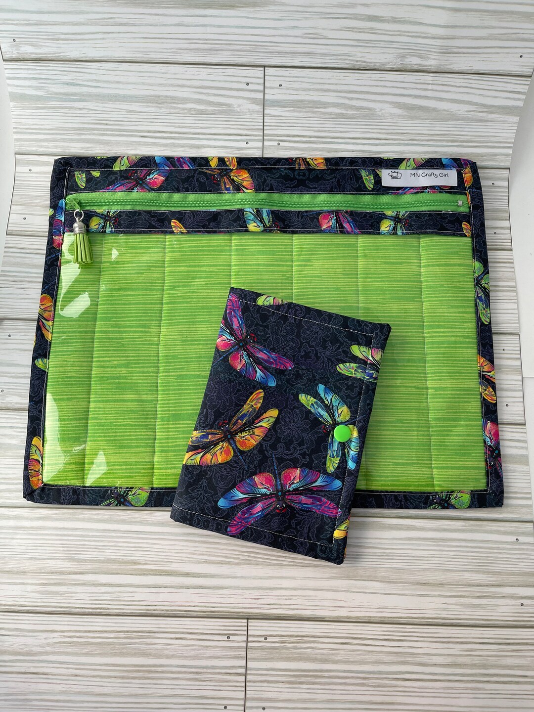 Dragonflies cross Stitch Project Bag, WIP Project Bag, Vinyl Front