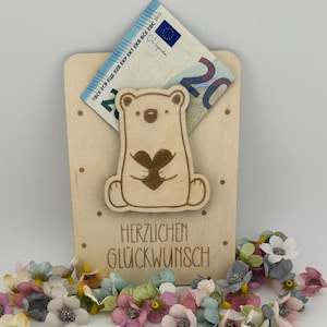 Personalisiertes Geldgeschenk- Holzkarte Babygeschenk – Geldgeschenk zur Geburt mit Gravur