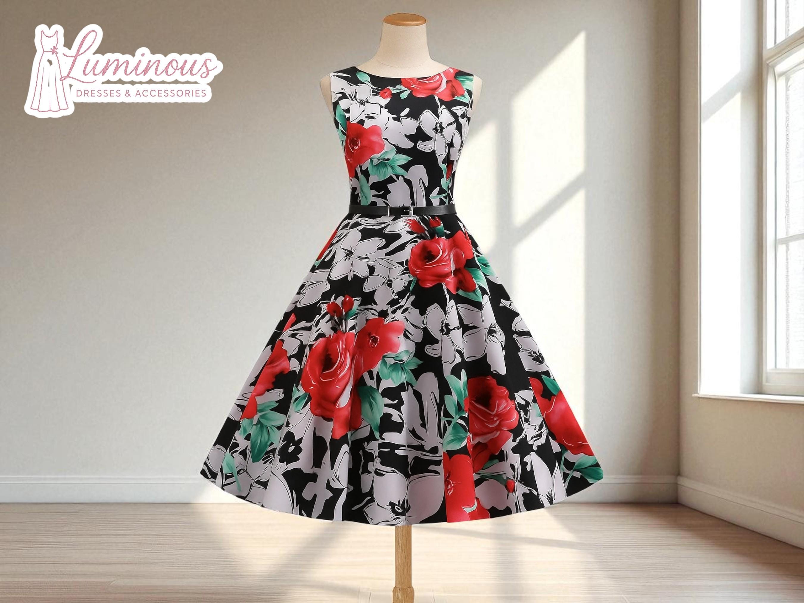 Women's Belted Swing Dress | Floral Print A-line Gown | Sleeveless Retro  Party Frock | Elegant Garden Cocktail Wear | Chic Summer Outfit - Etsy  Israel