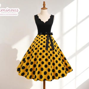 Robe à Pois Jaune Manches Bouffantes Volants - Taille 48 - Ceinturée - Neuf Avec étiquettes