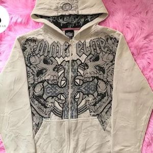 Skull Cross Zip-Up Sweatshirt | Unisex Gothic Biker Hoodie | Punk Rock Oversized Pullover | Edgy Grunge Graphic Streetwear
