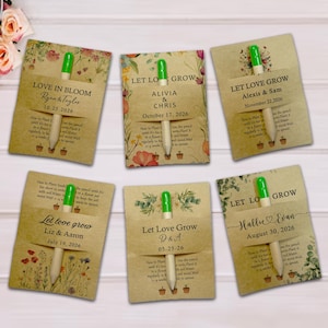 LET LOVE GROW Wedding Seed Pencils, Plantable Mini Seed Pencil with Personalized Card, Seed Pencils for Weddings, Eco Friendly Wedding Favor