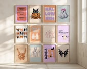 12 Pastel Halloween Prints, Pink Halloween Decor, Halloween Wall Decor, Halloween Printables, Spooky Decor, Halloween Printable Wall