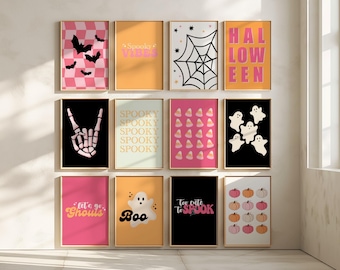 12 Halloween Prints, Halloween Wall Decor, Halloween Printables, Pink Halloween, Spooky Decor, Halloween Printable Wall Decor Bundle