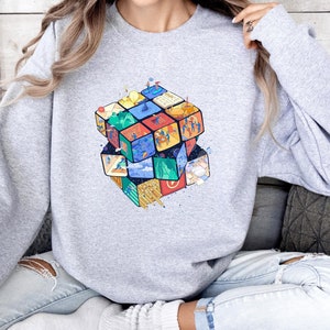 Rubiks kub-tröja, kubspel-mattetröja, Rubiks kub-present, Rubiks lös-älskare-tröja, retro vintage Rubiks kub-tröja, pussel-tröja