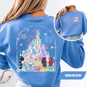 Watercolor Disney Castle Sweatshirt, Disney Princess Tee, Disney World Outfit for Girls, Disneyland Girls Trip Gift, Magical Park Hoodie image 1