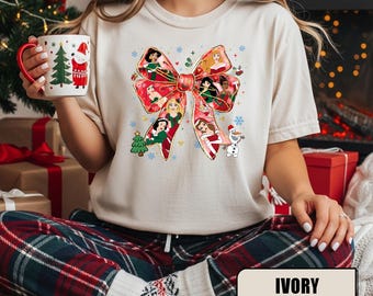 Disney Princess Coquette Bows Christmas Shirt, Mickey's Very Merry Christmas Party, Girl Trip Disneyland Christmas Gifts, Womens Christmas