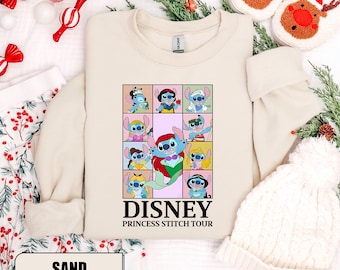 Moletom da turnê da Princesa Stitch da Disney, Camiseta de Natal do Stitch da Disney, Moletom para viagem em família à Disneylândia, Moletom para viagem de amigas à Disney