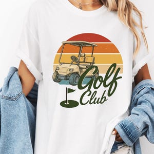 Vintage Golf T-shirt Retro PGA Tee unisexe – Voiturette de Golf – Club de Golf – Sport Plein Air – Illustration Soleil Coucher – Humour Golf