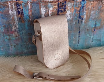 Mini sac à bandoulière en cuir brillant fait main, cuir italien blanc