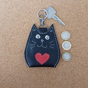 Portachiavi a tema gatto nero, astuccio portachiavi in pelle, porta anelli, borsetta per plettri, porta monete, astuccio per anelli, porta monete da sterlina per gettoni da carrello