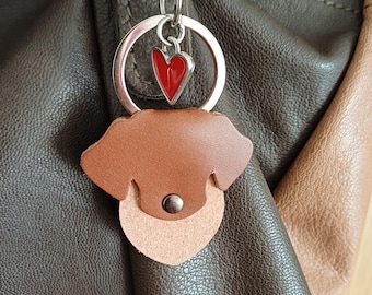 Handgemachte Leder Schlüsselanhänger Hund, Welpe Taschenanhänger mit Herz