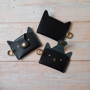 Porte-cartes chat noir, portefeuille en espèces, porte-monnaie en cuir au tannage végétal, cadeau pour les amoureux des chats, porte-cartes de crédit, porte-monnaie porte-clés, poche pour détenteur d'argent