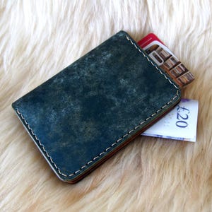 Verticale minimalistische leren portemonnee, dubbele portemonnee, handgemaakte creditcardhouder, volnerf leren portemonnee met voorvak, kerstcadeau