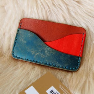 Tarjetero, billetera de piel para mujer, bolsillo minimalista para tarjetas, accesorio de piel curtida vegetal cosido a mano, billetera multicolor para mujer