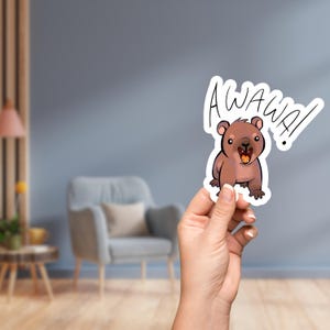 Dibujo animado de Hyrax Kawaii, meme ¡Awawa!, vinilo adhesivo para portátil, botella de agua, diario y decoración divertida, pegatinas troqueladas, fiestas infantiles.