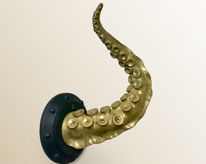 Octopus Tentacle Wall Hook, Coat Hook, Cold Cast Brass Hook, Nautical