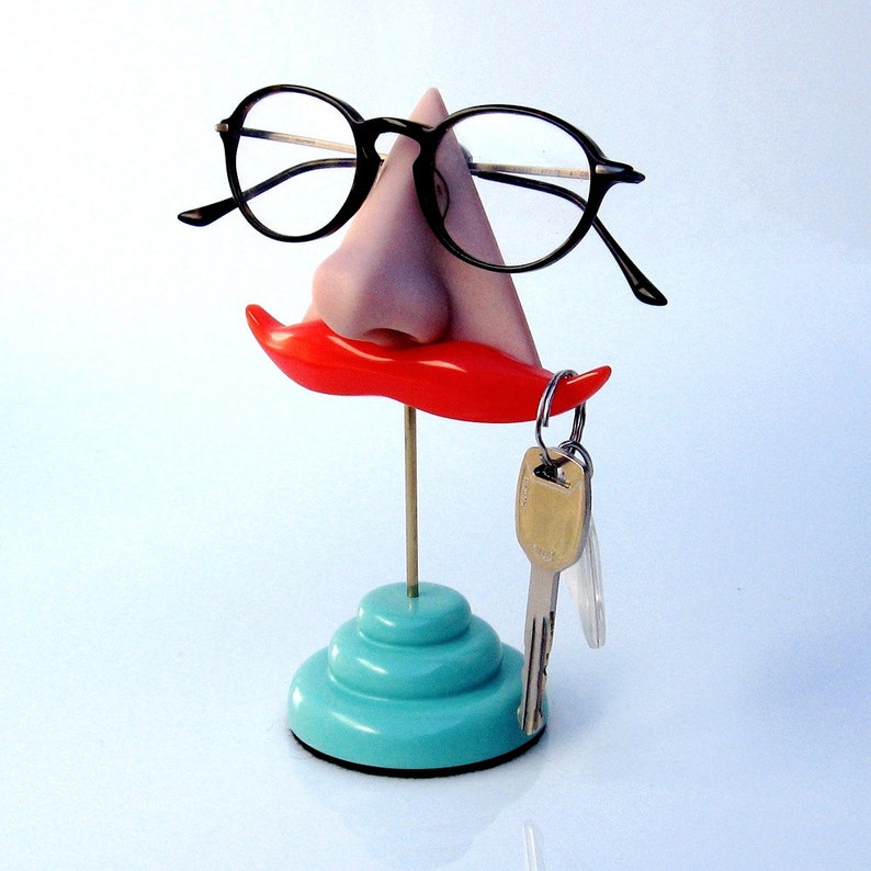 Nose Eyeglasses Gadget Stand, desk accessory, Ginger Mustache Key Hook, functional figurine, men, Father, quirky odd funny beautiful image 2