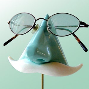 Mint Green Nose Eyeglass Stand, Key Caddy White Mustache, Geeky Nerd Book Lover Gift