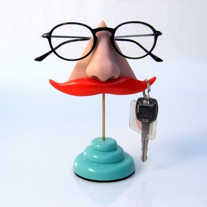 Nose Eyeglasses Gadget Stand,  desk accessory, Ginger Mustache Key Hook, functional figurine, men, Father, quirky odd funny beautiful