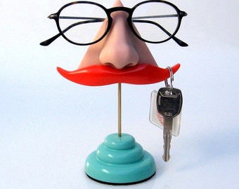 Nose Eyeglasses Gadget Stand,  desk accessory, Ginger Mustache Key Hook, functional figurine, men, Father, quirky odd funny beautiful