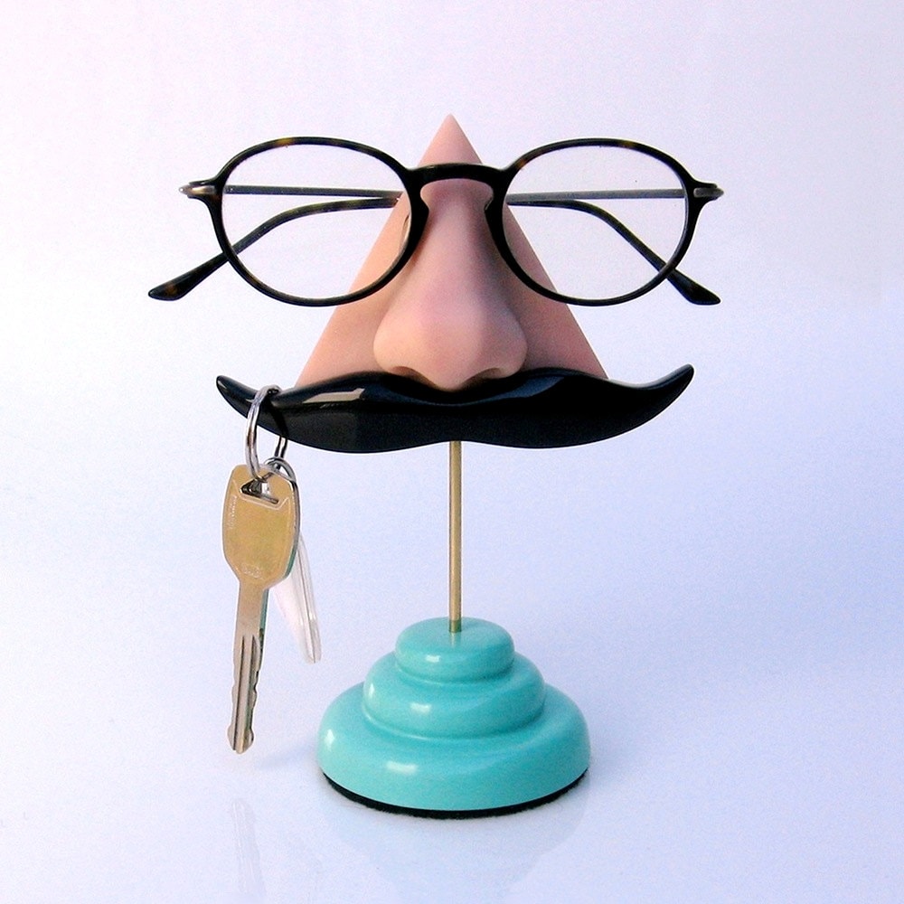 Whimsical Mustached Face Mango Wood Eyeglasses Holder - Mustachio