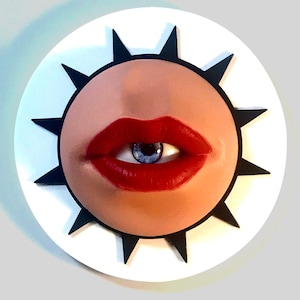 Quirky Large Lips with Eyeball Art Piece for Eclectic Decor
