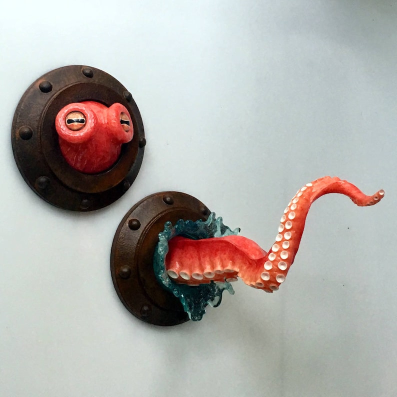 Octopus Eyes porthole sculpture, companion piece for small tentacle sculpture image 4