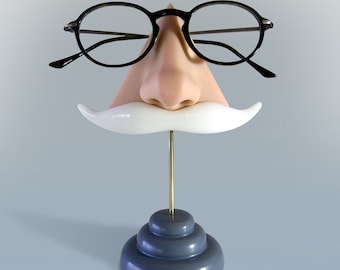 Nose Eyeglass Stand, White Moustache Key Hooks, father gift, Desktop Organizer, Geeky Accessory, Grandfather