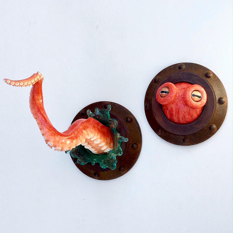 Octopus Eyes porthole sculpture, companion piece for small tentacle sculpture image 2