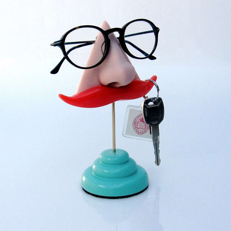 Nose Eyeglasses Gadget Stand, desk accessory, Ginger Mustache Key Hook, functional figurine, men, Father, quirky odd funny beautiful image 3