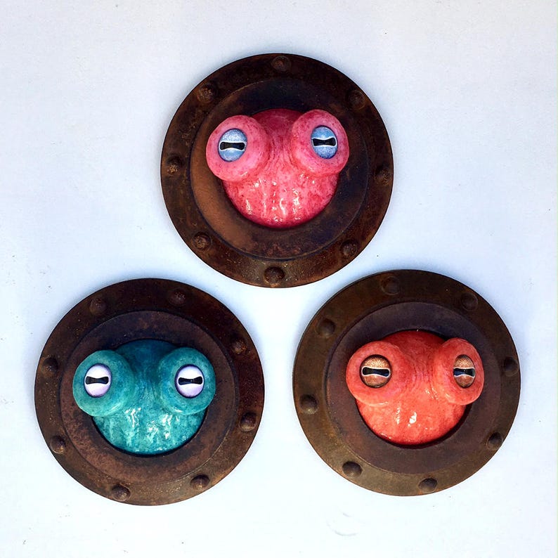 Octopus Eyes porthole sculpture, companion piece for small tentacle sculpture image 1