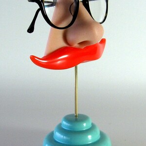 Nose Eyeglasses Gadget Stand, desk accessory, Ginger Mustache Key Hook, functional figurine, men, Father, quirky odd funny beautiful image 4
