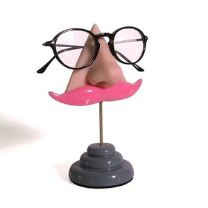 Eyewear holder, Nose eyeglasses display, Pink mustashe, Key hook, Glasses stand, Women, Men image 3