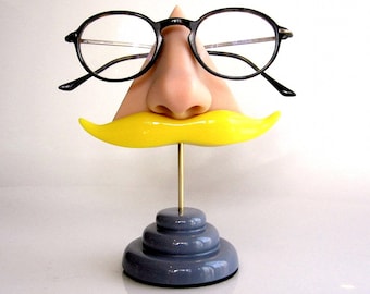 Nose eyeglass stand, Blond mustache, Eyewear display, quirky unusual funny home decor