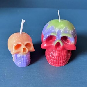 Soy Wax Skull Candles, Set of 2, Halloween, Rainbow