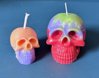 Soy Wax Skull Candles, Set of 2, Halloween, Rainbow