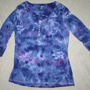 Womens Purple Rain tie dyed button down tee shirt, PR1