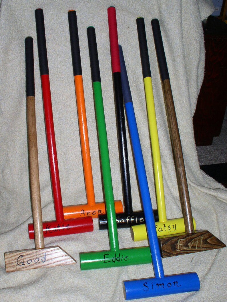 Set of 6 Custom Croquet Mallets, 12 Cylindrical Mallet Heads, Custom