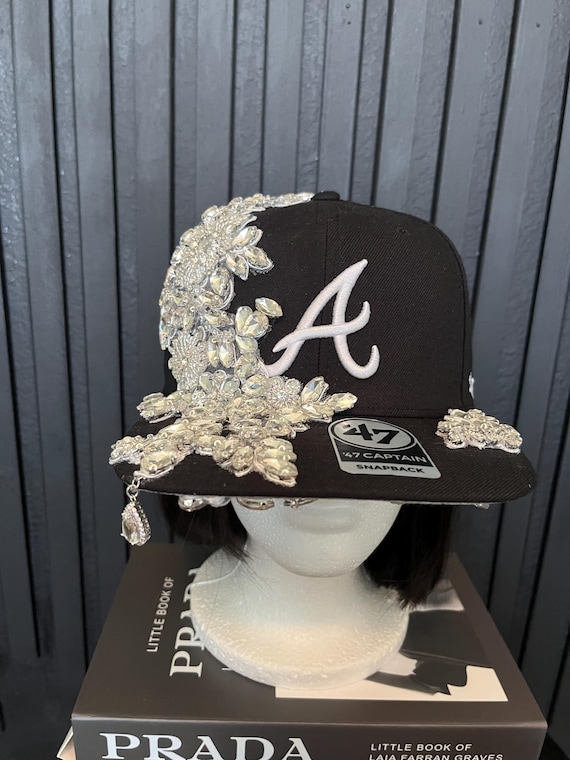 NWT Handmade Designer Look Ball Cap With Silver & Black Ombré Crystal Logo Custom Bling Cap Personalized Sequin Sparkly Glitter Hat  main image 2