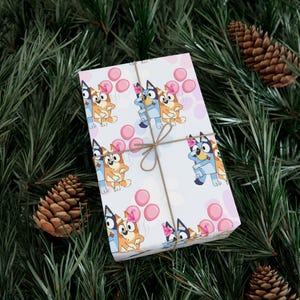 Papeles de regalo Bluey, papel de regalo para cumpleaños de niños Bluey and Friends, papel de regalo Bluey amarillo y rosa, papel de regalo para fiestas infantiles Bluey