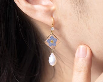 Forget Me Not Earrings, Handmade Resin Flower Earrings, Bridesmaid Gifts, 925 Earrings for Women, BFF Gift, Forget Me Not Gift, Gift for Her