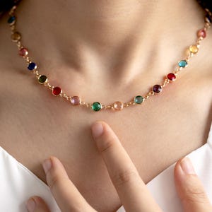 Crystal Necklace, Gemstone Charm Necklace, Multicolor Colorful Necklace, Christmas gift, Crystal Stone Necklace, Lucky Gift, Gift for Her