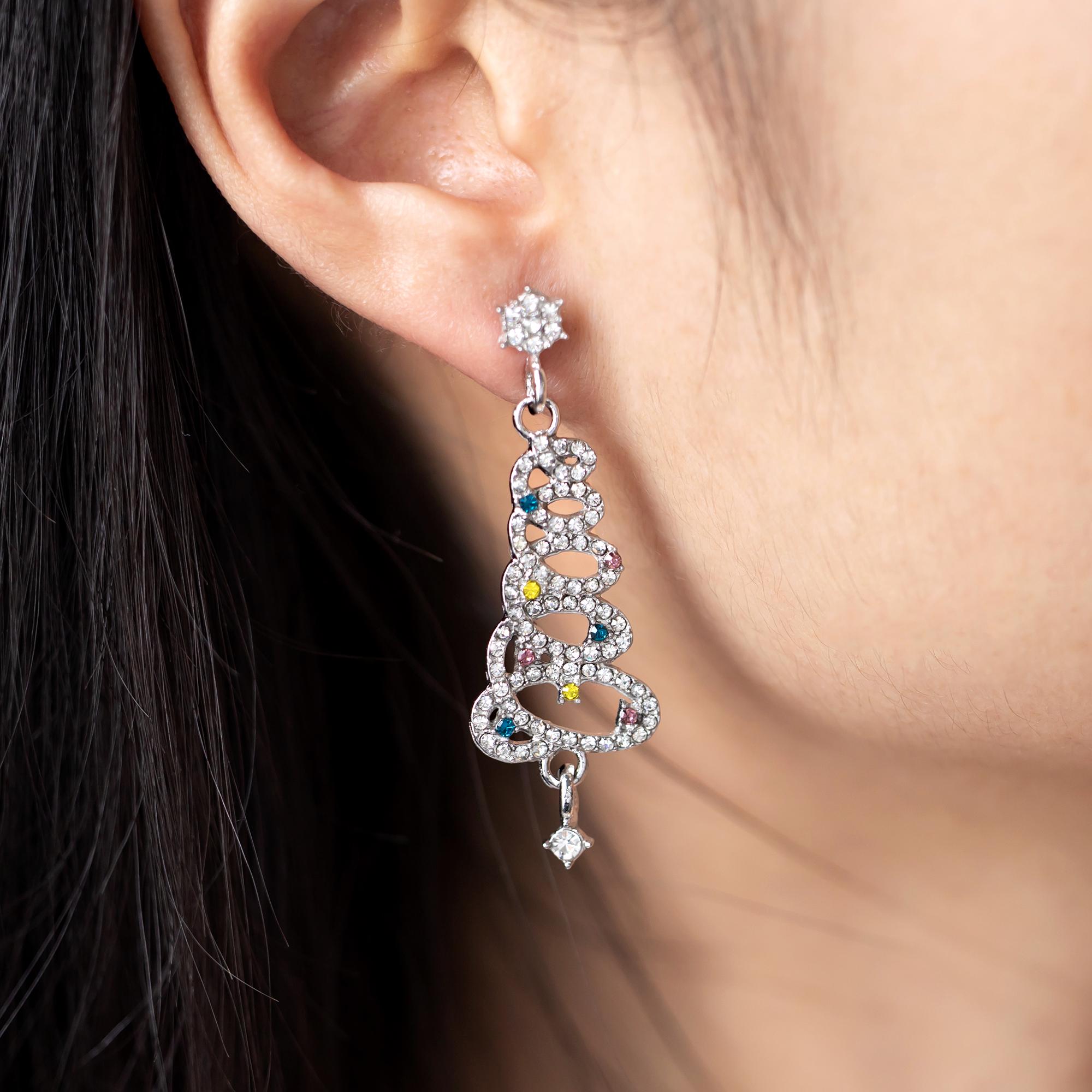Dainty Christmas Jewelry, Diamond Christmas Tree Earrings, Christmas Party Jewelry, Christmas Earrings, Holiday Gift, Christmas Gift for Her