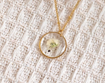 Pressed Baby's Loss Necklace, Forget Me Not Seed, Resin Stainless Steel Jewelry, Miscarrage Gift