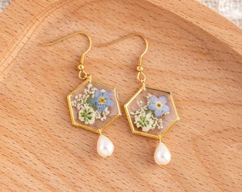 Forget Me Not and Baby's Breath Earrings, Flower Jewerly, Miscarriage Gift, Baby's Breath, Earrings for Women, Forget-Me-Not, Gift for Her