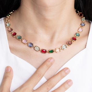 Gemstone Charm Necklace, Crystal Necklace, Multicolor Colorful Necklace, Christmas gift, Crystal Stone Necklace, Lucky Gift, Gift for Her