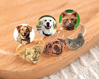 Custom Pet Portrait Ring, Pet Dog and Cat Photo Gift, Pet Memorial Gift, Gifts for Pet Lovers, Gift for the Lost, Gift for Her & Him